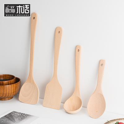 China Sustainable Kitchen Wooden Spurtles 4 Piece Eco Wooden Spurtles Kitchen Tool Utensils Set With Long Handle for sale