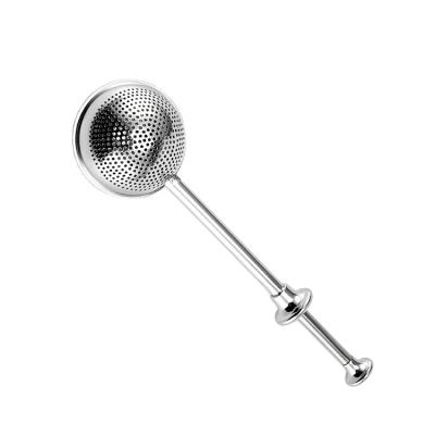 China Factory Wholesale 304 Stainless Steel Long Handle Durable Push Rod Type Syringe Tea Ball Telescopic Tea Strainer for sale