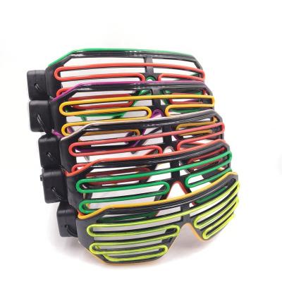 China Beautiful Colorful 2022 Holiday Best Selling Shutter Shades EL Neon Wire LED Light Flashing Glasses Glow Concert Party Glasses for sale