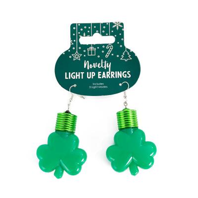 China Festival Decoration St. Patrick's Day LED Earrings Four Leaf Clover Light Up Bling For Party for sale