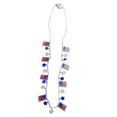 China Festival Decoration American Flag Necklace LED Light Up Red White Blue Star String Lights Necklace for sale