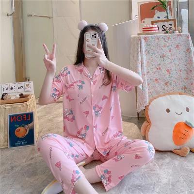 China New Fashion Breathable Hot Print Summer Short Sleeve Home Leisure 2 Pieces Pajamas For Women for sale