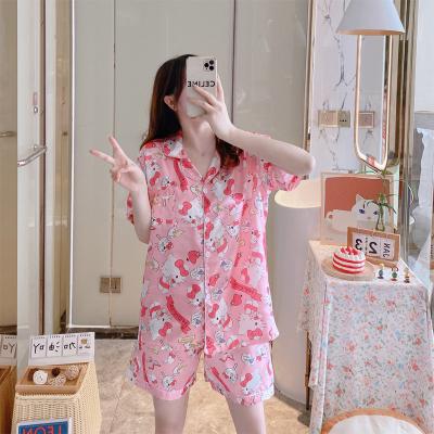 China Hot Summer QUICK DRY 2 Sets Lovely Short Lapel Sleeve Printing Design Pajamas Women Home Shorts for sale