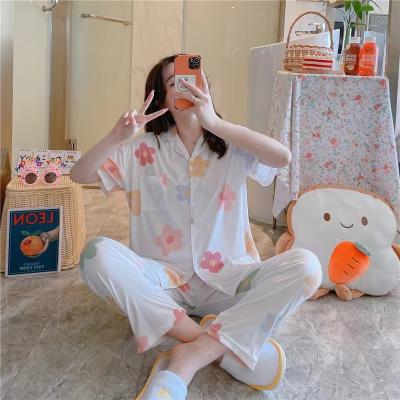 China High Quality Breathable Summer Sleeve Printed Short Pants Hotspot Ice Silk Pajamas Women for sale