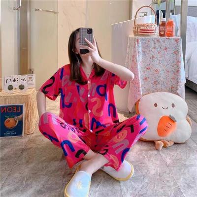 China High Quality Breathable Summer Sleeve Printed Short Pants Hotspot Ice Silk Pajamas Women for sale