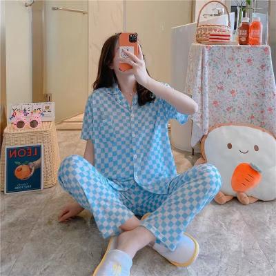 China High Quality Breathable Summer Sleeve Printed Short Pants Hotspot Ice Silk Pajamas Women for sale