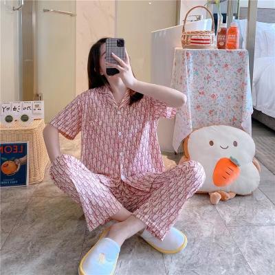 China High Quality Breathable Summer Sleeve Printed Short Pants Hotspot Ice Silk Pajamas Women for sale