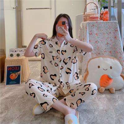 China High Quality Breathable Summer Sleeve Printed Short Pants Hotspot Ice Silk Pajamas Women for sale