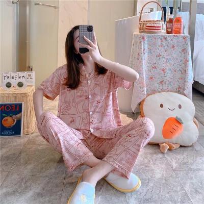 China High Quality Breathable Summer Sleeve Printed Short Pants Hotspot Ice Silk Pajamas Women for sale