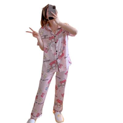 China QUICK DRY custom made silk long sleeve pants 2 piece suit korean soft luxury cartoon style home wear women's pajamas for sale