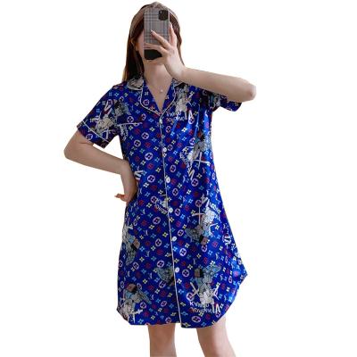 China Factory direct sales QUICK DRY cheap summer hot women wholesale ice silk cartoon DIY printed shirt collar pajamas for sale