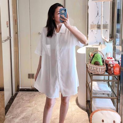 China 2022 Hot Sale Women's Summer Factory Turn-down Collarcollar Pajamas QUICK-DRY Chiffon Shirt Hot Sale Women's Skirt for sale