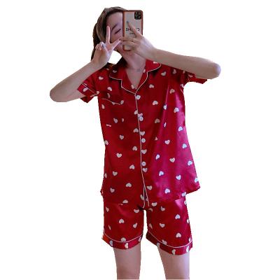 China Hot Selling Popular Women's V-Neckline Printing Design Low Price Custom Summer QUICK DRY Short Sleeve Shorts Pajamas for sale