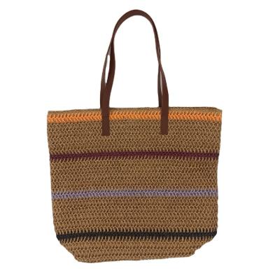 China Durable Summer Clutch Straw Beach Bag Packaging, Bahamas Black and Straw Beach Bag, Simple French Basket Straw Eco-Friendly Paper Handbag for sale