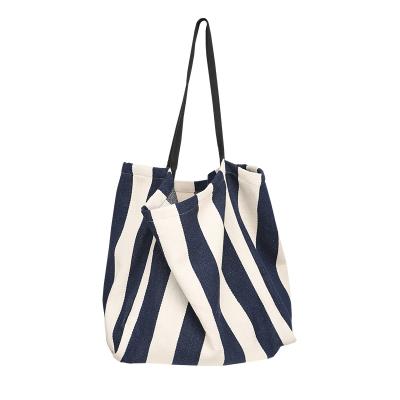 China 100% eco-friendly wholesale large canvas beach tote bags, striped navy canvas beach bag for sale