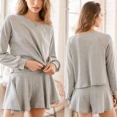 China Loungewear Waffle Soft QUICK DRY Loose Fit Shorts Knit Raglan Sleeve Crop Long Main Two Piece Clothing Wholesale Suits for sale