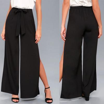 China Wholesale Women's Clothing Empty Black Formal Thigh Anti-wrinkle Office High Side Splits Casual Wide Leg Pants for sale