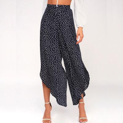 China Anti-Wrinkle Floating High Waist Women's Pants Polka Dot Lifting Plus Size Loose Chiffon Women Pants Long for sale