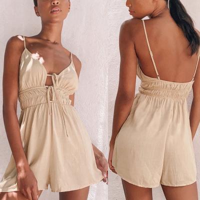 China Anti-pilling Rayons Classic Stylish Textured Sleeveless Adult Romper Gathered Woven Summer Custom Women Apparel White for sale