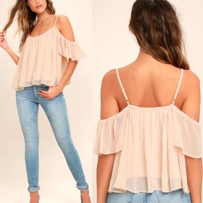 China Anti-pilling Amazon blush wide cut bodice pullover shirts loose fitting blouse off shoulder women cropped top for summer for sale