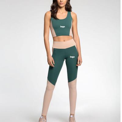 China Breathable Color Blocked Brazilian Sports Bra And Tight Leggings Pants Two Piece Gym Clothing Women Set for sale