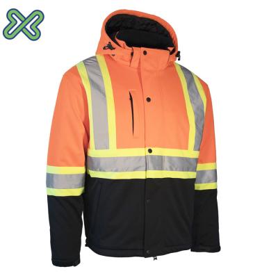 China Tone Reflective Winter Zipper Front Hi Vis Orange /black Vis Orange /black Two Tone Work Safety Jacket High Visibility E-burst OEM,ODM for sale