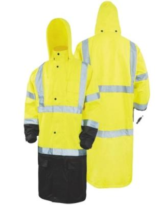 China Water Proof EN20471 High Visibility Safety 300D PU Coated Oxford Raincoat Affordable Raincoat With Reflective Tape for sale