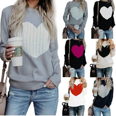 China Viscose fibre Women's Pullover Sweaters Long Sleeve Crewneck Cute Heart Knitted Sweater for sale