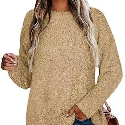 China Polyester Womens Sweaters Crewneck Long Sleeve Side Slit Tunic Tops for sale