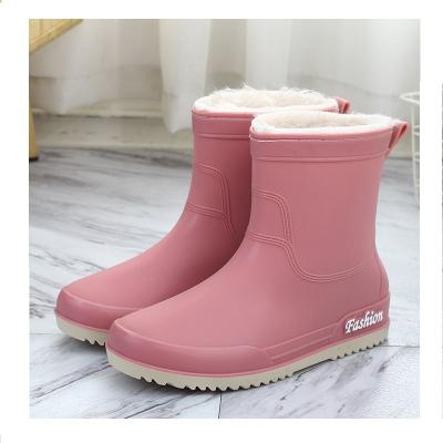 China Cushioning Pink boots women non - slip velvet warm rain boots for sale