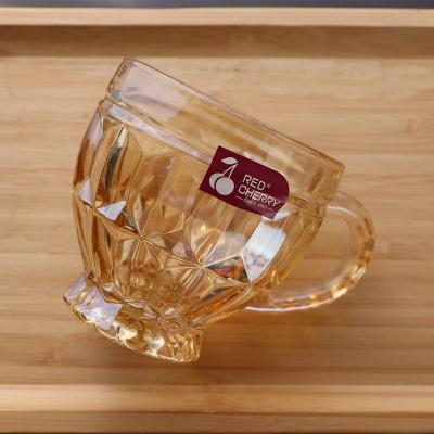 China Retro 2023 Viable New Product Coffee Mug Tumbler Juice Embossed Glass Mug Cup With Handle for sale