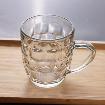 China Beer Mug Glass With Handle 300ml Wholesale Camping Glass Shatterproof Beer Mug Low Price Beer Mug for sale