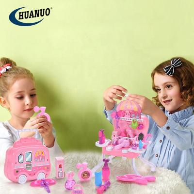 China Girls dresser beauty table toy girls play home beauty toy set beauty dressing table diy pink cosmetic toy for sale