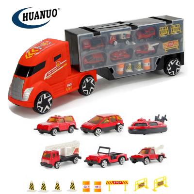 China Diecast Toy Amazon Kids Alloy Car Playset 1:26 Diecast Toy Trailer Transport Toy Vehicle Fire Truck Toy for sale