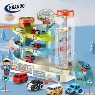 China Slot Toy Kids Elevator Building Educational Rotary Rail Car Parking 5 Layers Funny Parking Lot Toy for sale