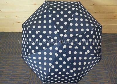 China Navy Blue Mens Collapsible Umbrella , Strong Fold Up Umbrella With Round Circle Dot for sale