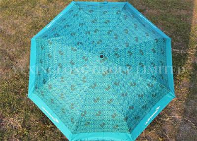 China Full Printing Outdoor Compact Auto Umbrella , Blue Mini Travel Umbrella Three Fold for sale