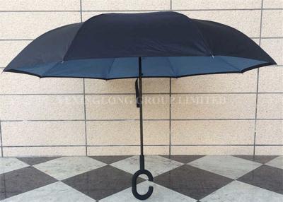 China Dual Layer Waterproof Reverse Folding Umbrella That Folds Upwards Fiberglass Ribs for sale