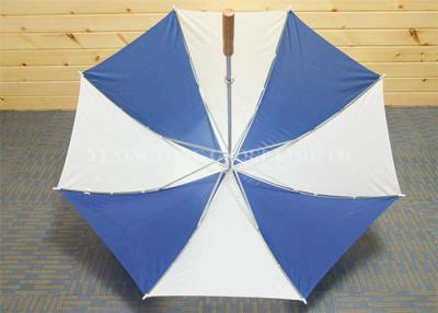 China Huge Blue And White Golf Umbrella Wooden Handle , Long Shaft Golf Umbrella for sale