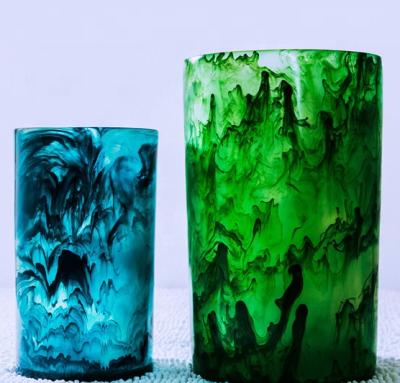 China Western style handmade resin vase for home decoration vase with marble pattern and aqua swirl pattern for sale