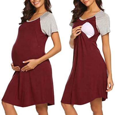 China MKMN Sustainable Maternity Wear Maternity Wear Breastfeeding Shirt Red Cotton Pajamas Maternity Care Wear for sale