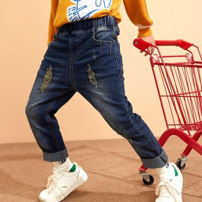 China MKMN Breathable Autumn Soft Cotton Slim Fit 2021 Distressed Ripped Denim Boy's Kids Trousers Jeans Jeans for sale