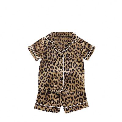 China MKMN Leopard Pijamas Short Sleeve Toddler Little Girls Kid Silk Pajamas Sets Tree Printing100% QUICK DRY Cute Satin Christmas Pajamas for sale