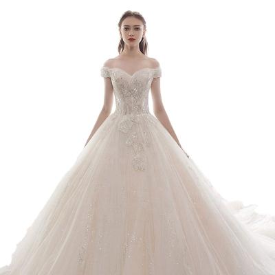 China MKMN Breathable Crystal Short Sleeve Beaded Sweatheart Wedding Dress for sale