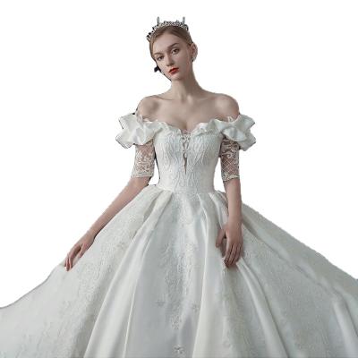 China MKMN Real Breathable Off Shoulder Wedding Dresses Elegant White Bling Ball Gown for sale