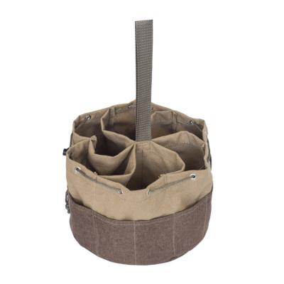 China Durable Canvas Handle Garden Tool Bag Multifunctional Round Drawstring 12-Pocket Heavy Duty Tool Bucket Bag for sale