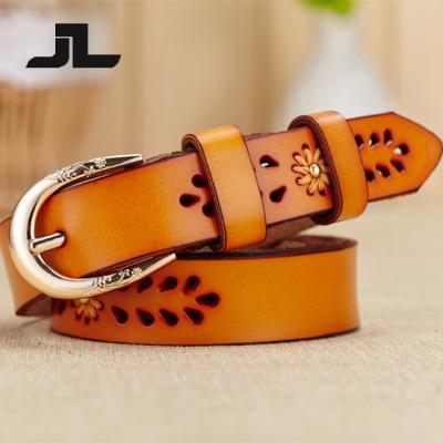 China Hot Sale Wholesale High Quality Casual Retro Hollow Out Wide Women Cow Genuine Leather Belt for sale