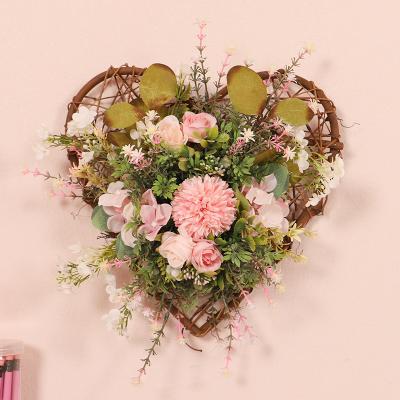 China Outdoor Indoor Wooden Flower Wreath Love Decor Wooden Flower Decoration Gift Open Wreath Wedding Home Decoration Heart Floweras for sale