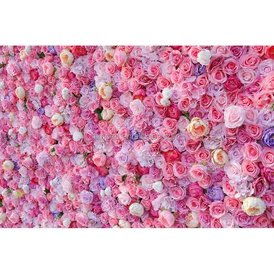 China Row Rose Panel Flower Wall Backdrop Wedding Decoration Event Roll-up Faux Silk White Artificial Silk for sale