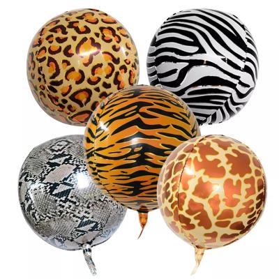 China Wholesale 22inch 4D decoration pattern animal balloons round shape tiger snake zebra leopard giraffe print foil balloon jungle theme party for sale